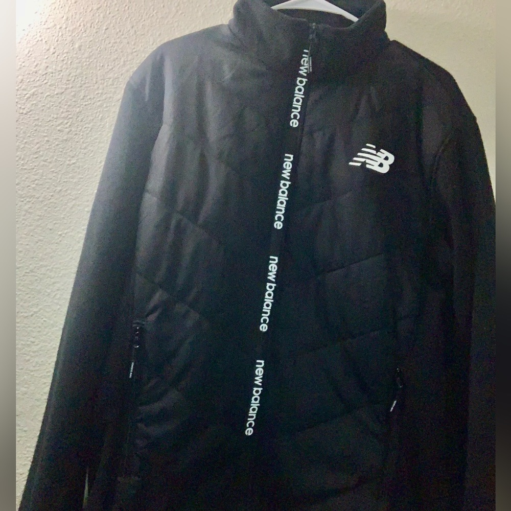 New Balance Black Quilted Jacket with Logo Zipper Trim